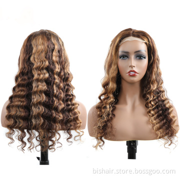 BIS Wholesale Loose Deep Wave Lace Front Wig 4/27 Highlight Colored Cheap Human Hair Wigs 4x4 Transparent Lace Wigs